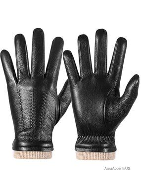Winter Leather Gloves Men Cashmere Lined Touchscreen Texting